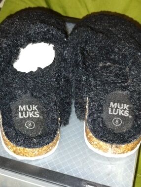 Muk Luks Women Black Fuzzy Slip-On Clogs